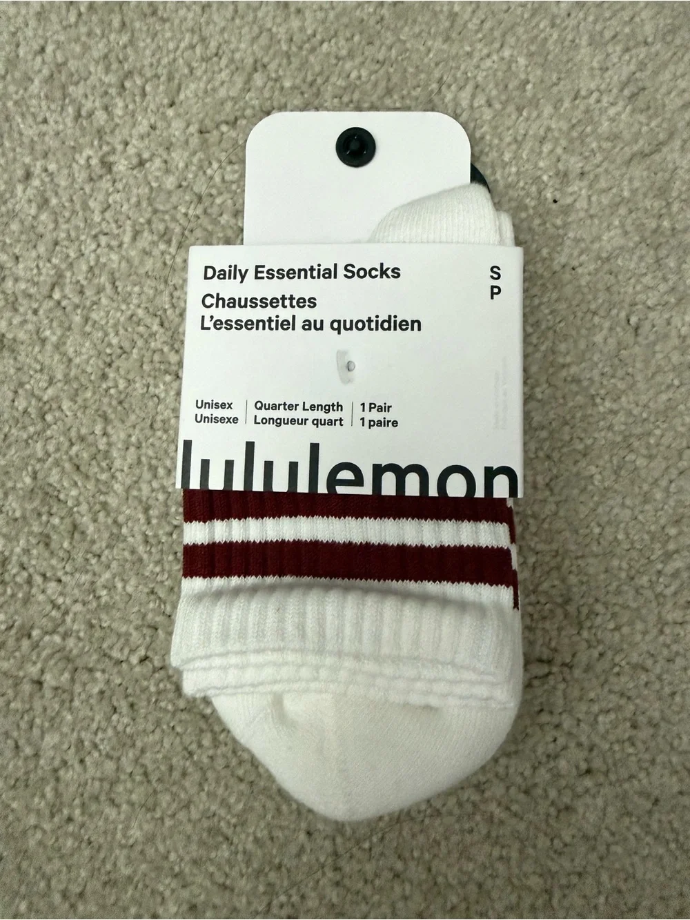 NWT Lululemon Daily Essential Quarter Crew Socks sz Small in Rockwood/White